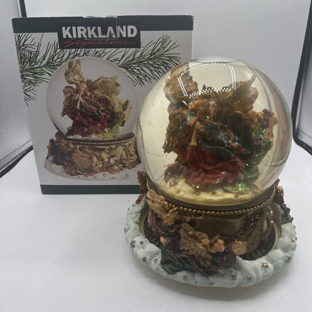 Kirkland Christmas Musical Waterglobe Revolving Base Snow Globe Hark Angel Works